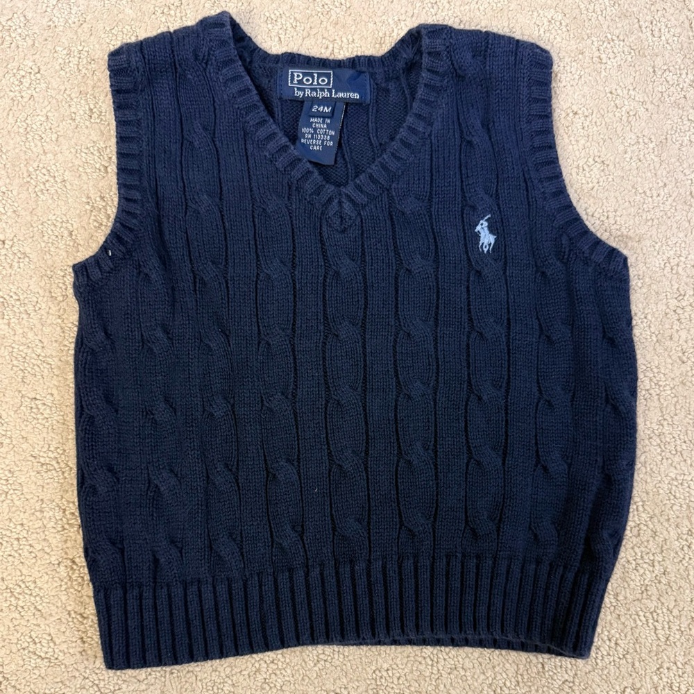 Polo Ralph Lauren Baby Cable Knit Sweater Vest Navy 24M Pony Logo
